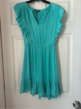 Steve Madden Turquoise Ruffle-Sleeve Mini Dress